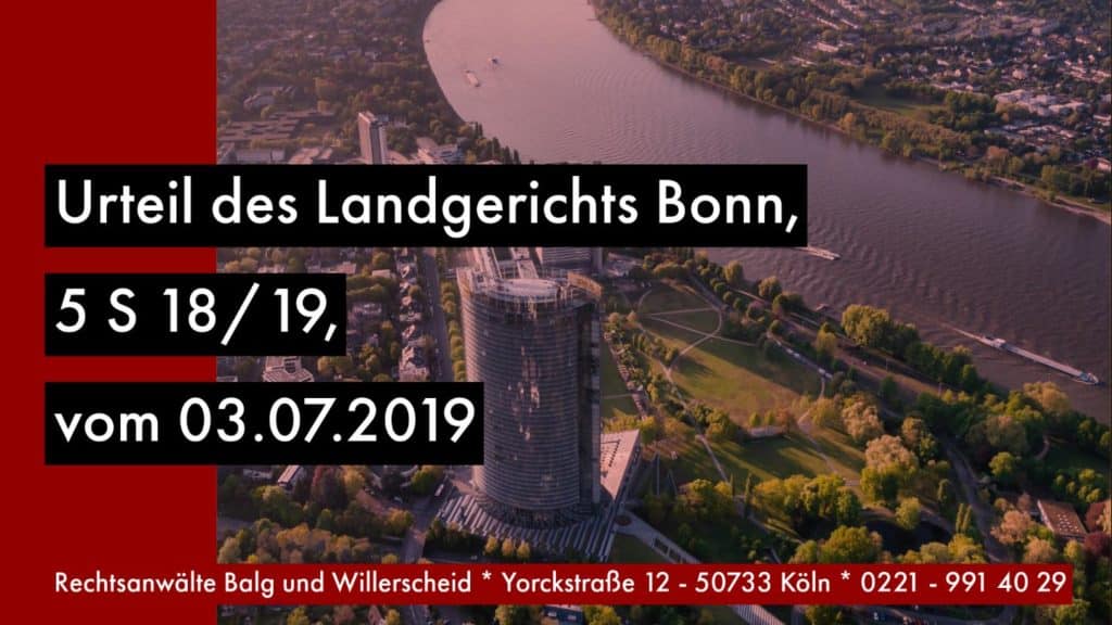 Urteil des Landgerichts Bonn, 5 S 18/19, vom 03.07.2019